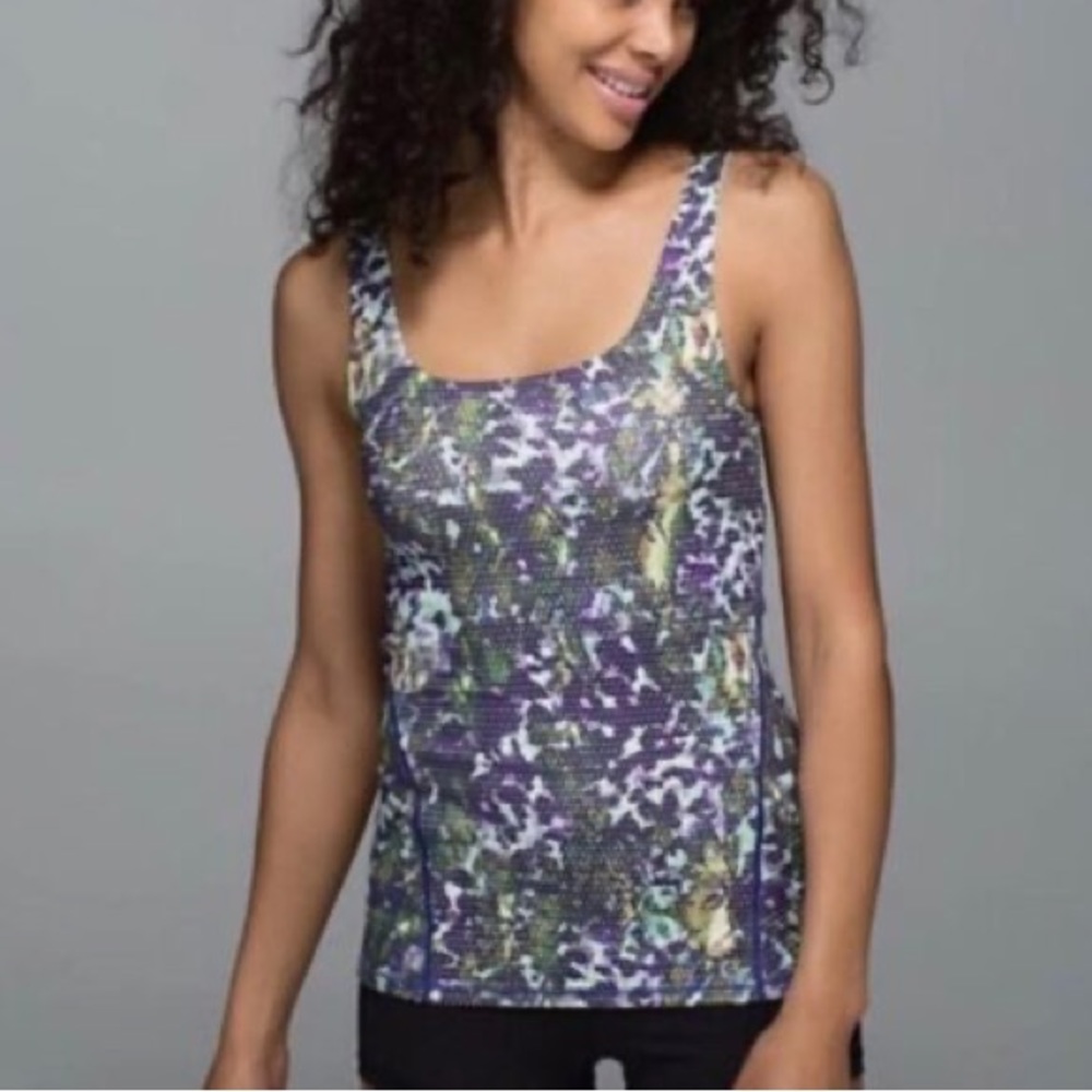 Women’s 4 LULULEMON Amala Floral Sport Purple Green Yoga Athletic‎ Workout Tank